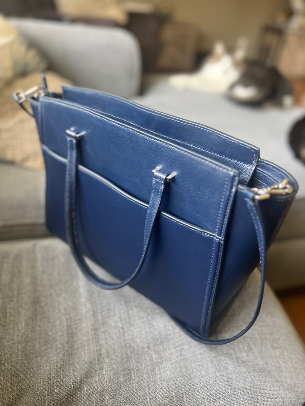 Kate Spade Navy Leather Tote with Shoulder Strap - Picture 5 of 9